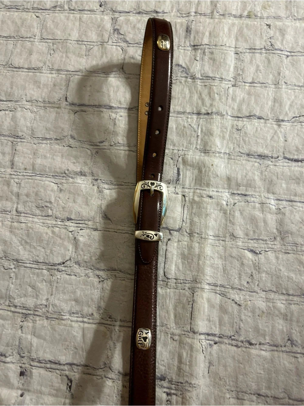BRIGHTON CHOCOLATE BROWN LEATHER WITH STUDS SILVER TONE EMBELLISHED BUCKLE BELT